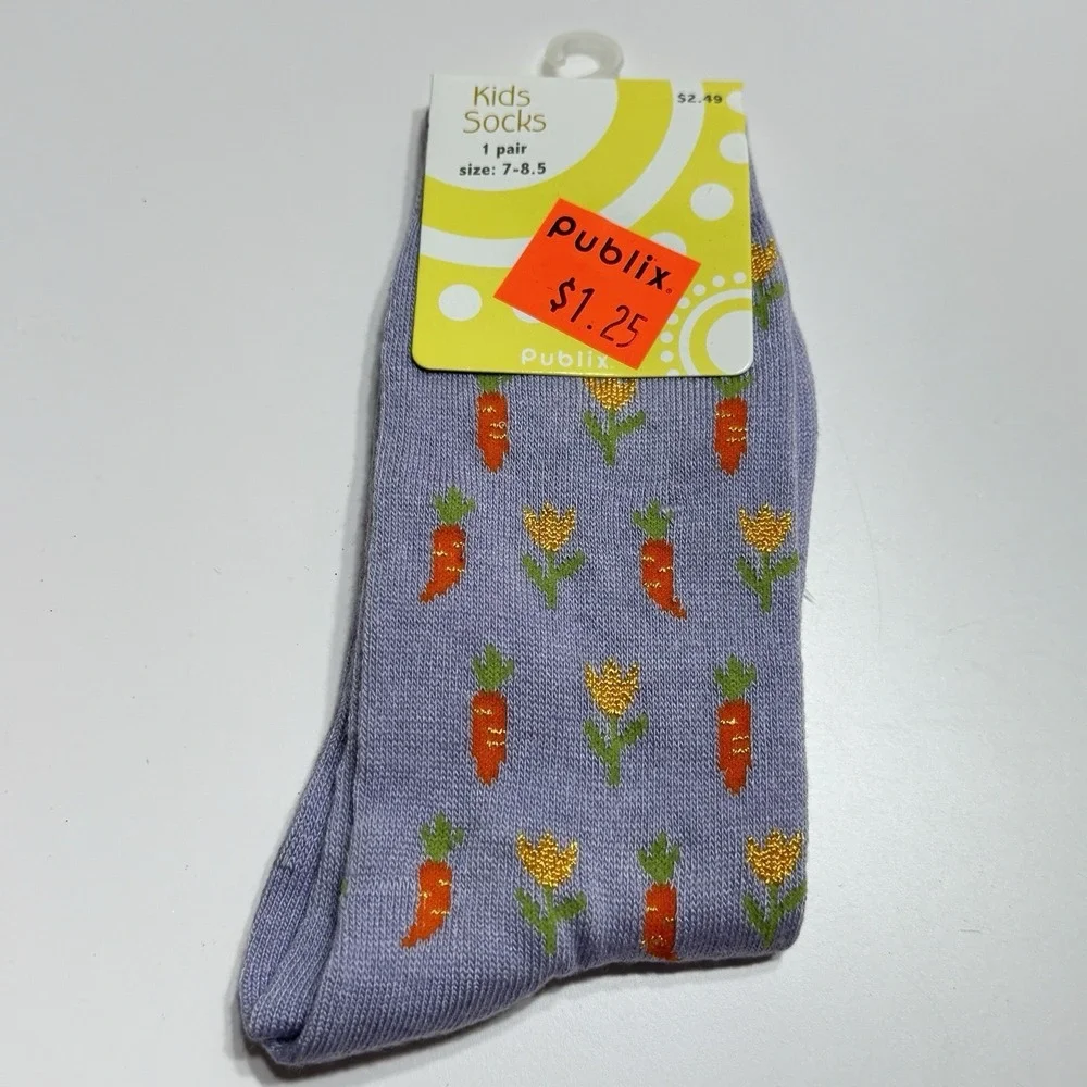 Lot 7 Easter Novelty Chick Print Crew Long Socks Various Sz 7-11 Egg Fun